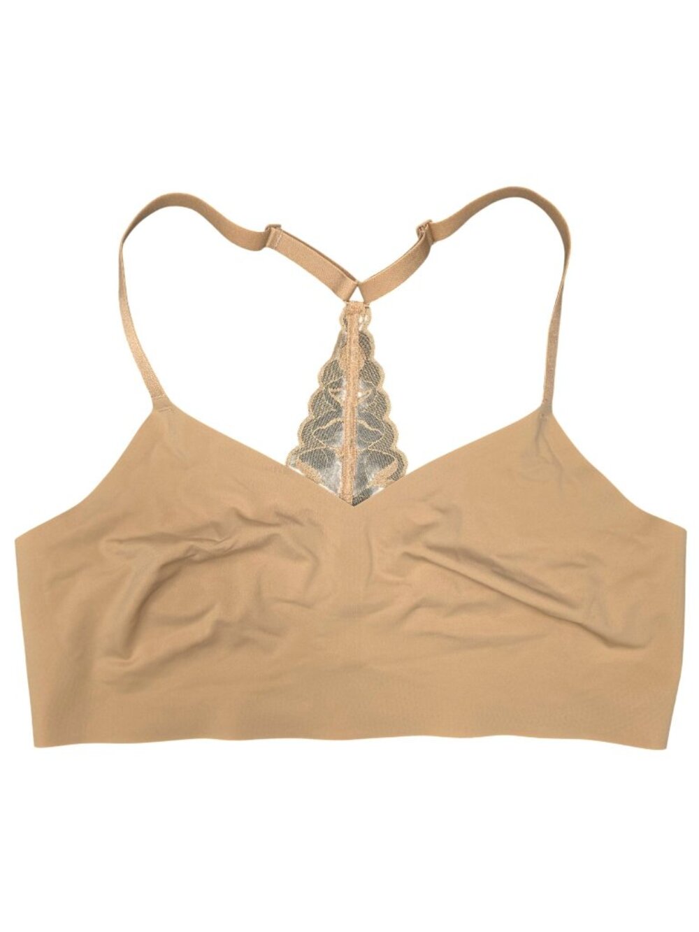 Women's True and Co 16867 True Body Triangle Lace Racerback Bralette Nude Bra La